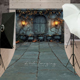 Aperturee - Aperturee Medieval Dungeon Wall Sweep Backdrop Spooky Witch’s Lair with Cauldrons Halloween Photo Studio Floor Drop
